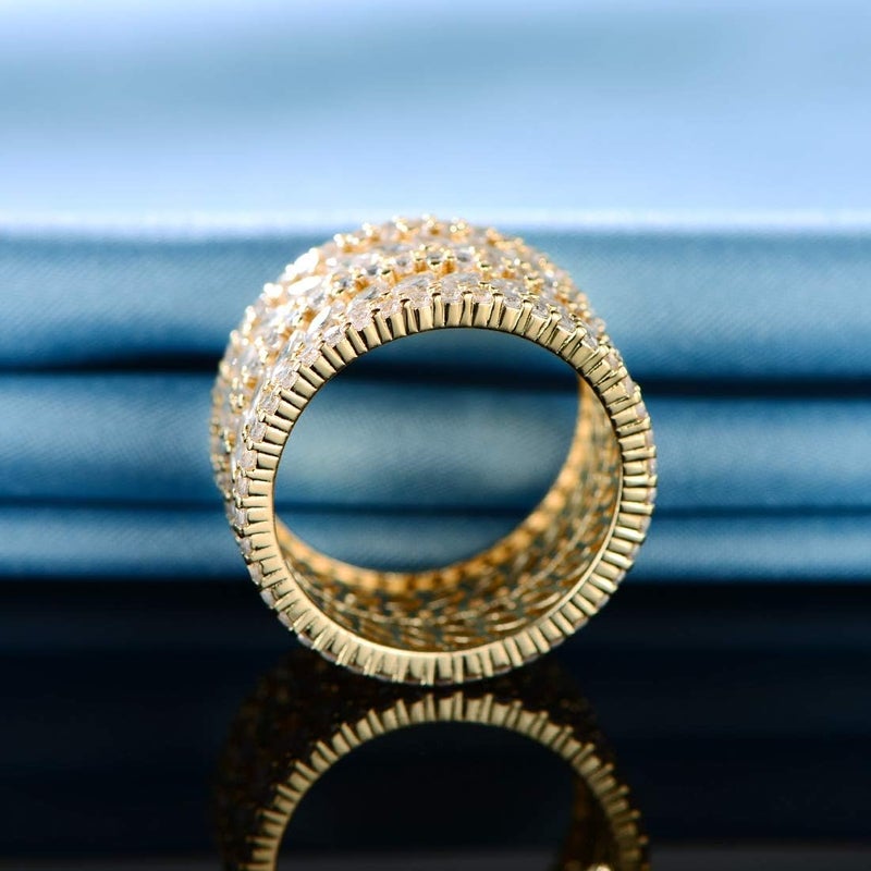 Gemsme 14K Yellow Gold Plated Marquise Cubic Zirconia Eternity Statement Ring for Women Size 9 - Image 4